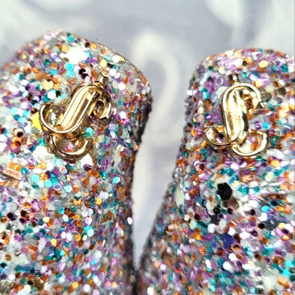 Jimmy Choo Multicolor Glitter Square-Toe Flats - Picture 12 of 15